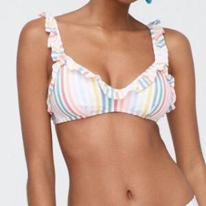 𝅺JCREW Factory Striped Ruffle Swimsuit Top NWTSizeM